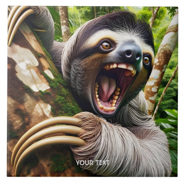 Fantasy Cute Väldigt Arg Sloth Kakelplatta (Framsidan)