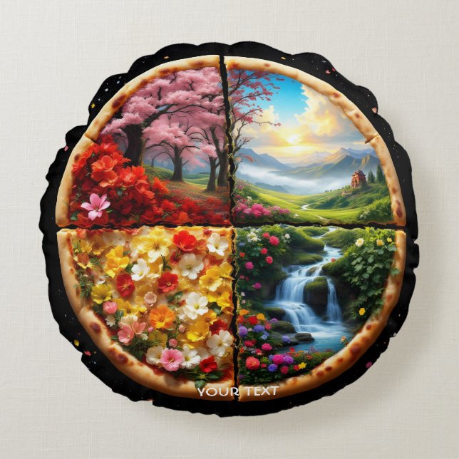Fantasy Cute Vår delikat Pizza Rund Kudde (Framsidan)