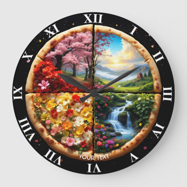 Fantasy Cute Vår delikat Pizza Stor Klocka (Framsida)