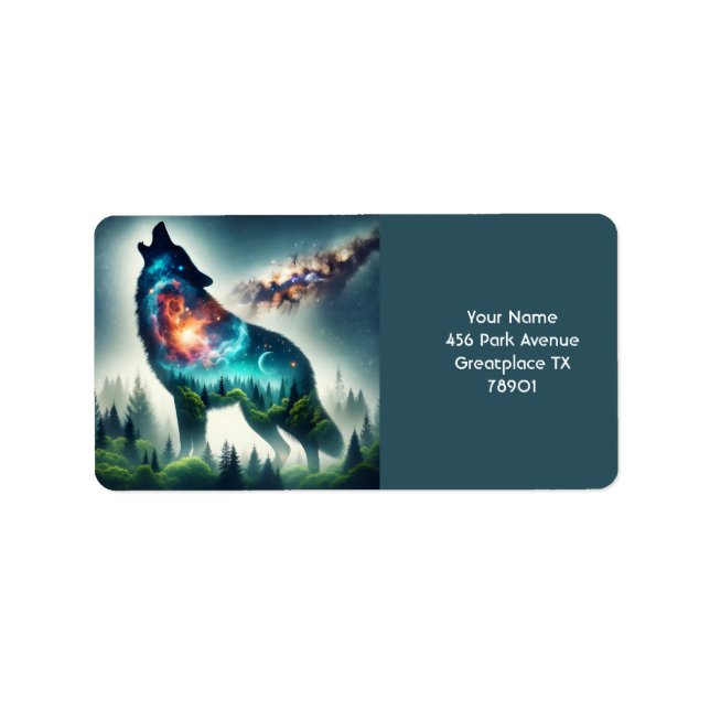 Fantasy Cute Varg Forest Space Adressetikett (Framsidan)