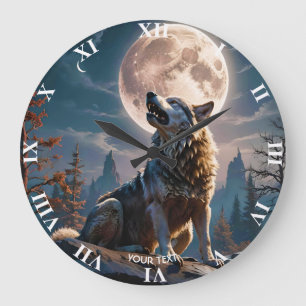 Fantasy Cute Varg Howting to Måne Stor Klocka