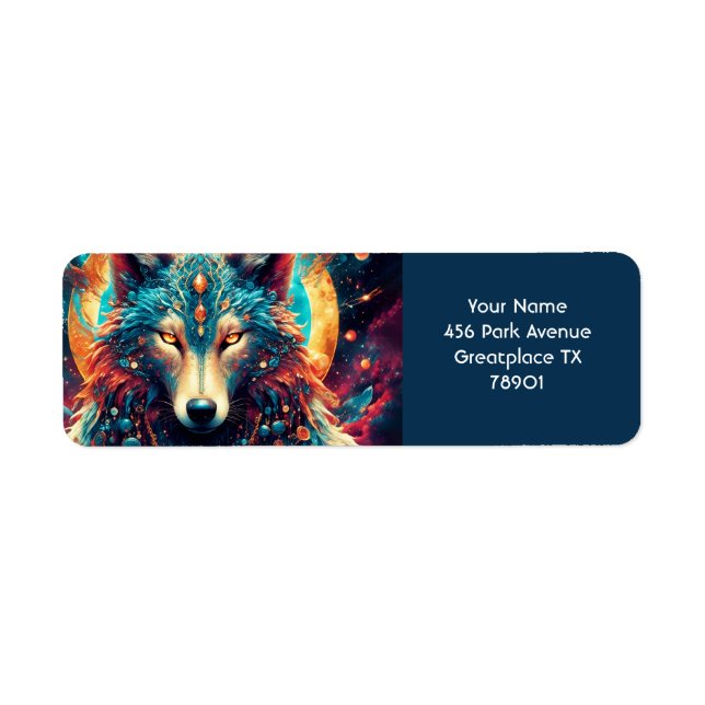 Fantasy Cute Varg Space Planets Returadress Etikett (Framsidan)