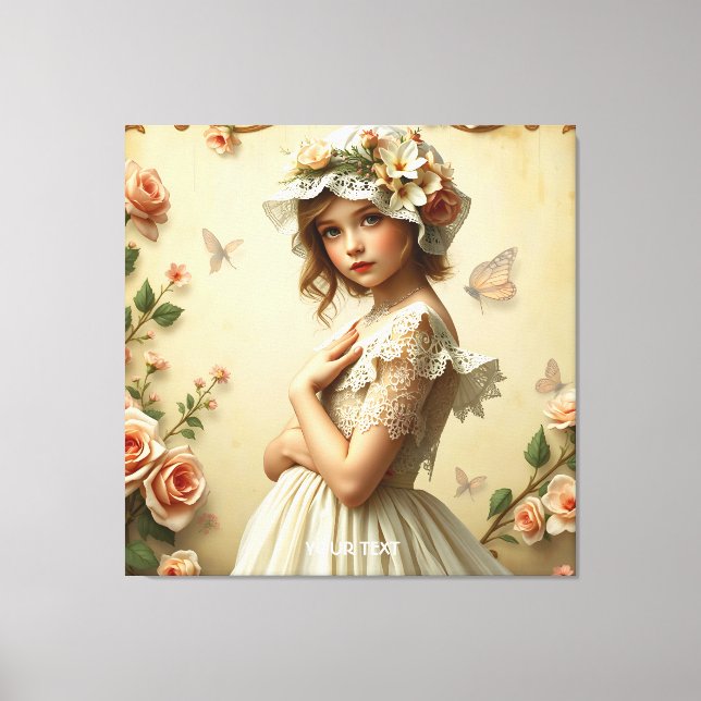 Fantasy Cute Victorian Girl Flowers Canvastryck (Framsida)