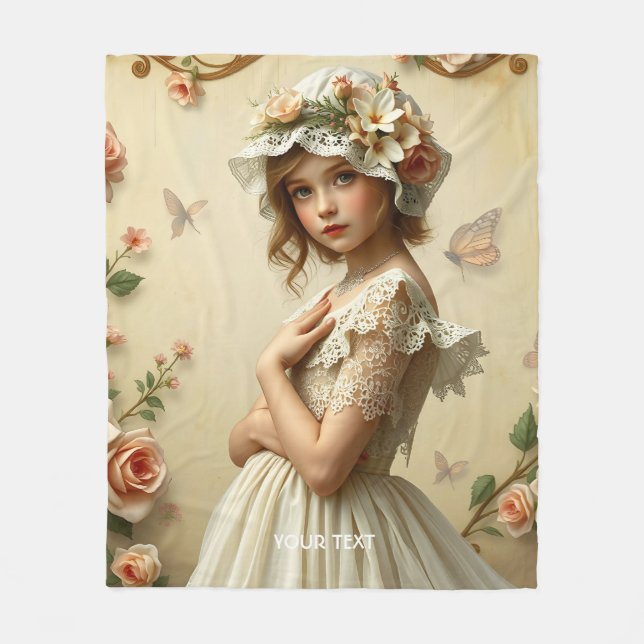Fantasy Cute Victorian Girl Flowers Fleecefilt (Framsidan)