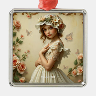 Fantasy Cute Victorian Girl Flowers Julgransprydnad Metall