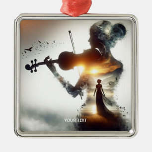 Fantasy Cute Violin Girl Sol Julgransprydnad Metall