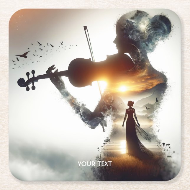 Fantasy Cute Violin Girl Sol Underlägg Papper Kvadrat (Framsidan)