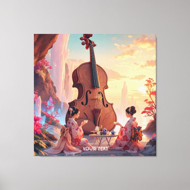 Fantasy Cute Violin Girls Tea Canvastryck (Framsida)