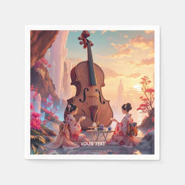 Fantasy Cute Violin Girls Tea Pappersservett (Framsidan)
