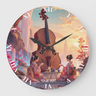 Fantasy Cute Violin Girls Tea Stor Klocka