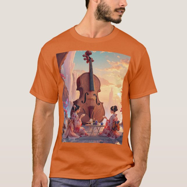 Fantasy Cute Violin Girls Tea T Shirt (Framsida)