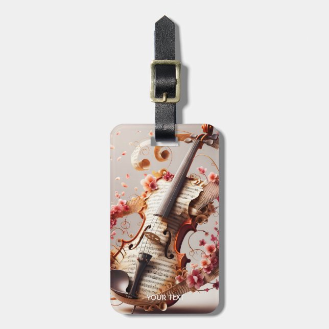 Fantasy Cute Violin Notes Flowers Bagagebricka (Vertikal Framsida)