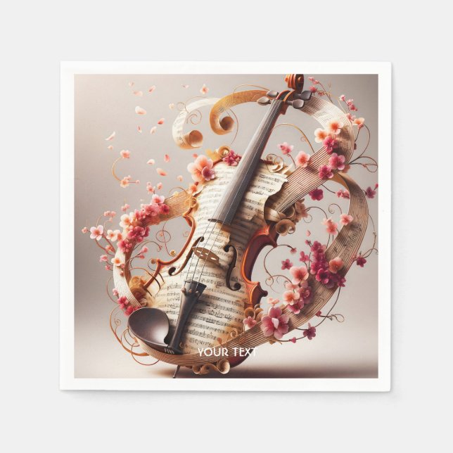 Fantasy Cute Violin Notes Flowers Pappersservett (Framsidan)