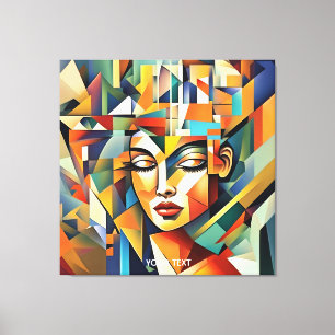 Fantasy Cute Vivid Abstrakt Cubist Woman Canvastryck
