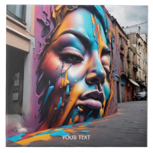 Fantasy Cute Vivid Ansikte Street Art Kakelplatta