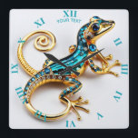 Fantasy Cute Vivid Art Deco Gecko Fyrkantig Klocka<br><div class="desc">Fantasy Vivid Art Deco Gecko. Perfekt som födelsedag eller för någon form av Party</div>