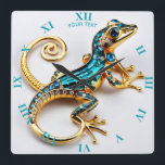 Fantasy Cute Vivid Art Deco Gecko Fyrkantig Klocka<br><div class="desc">Fantasy Vivid Art Deco Gecko. Perfekt som födelsedag eller för någon form av Party</div>