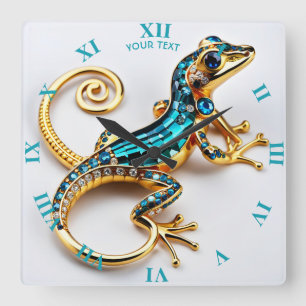 Fantasy Cute Vivid Art Deco Gecko Fyrkantig Klocka