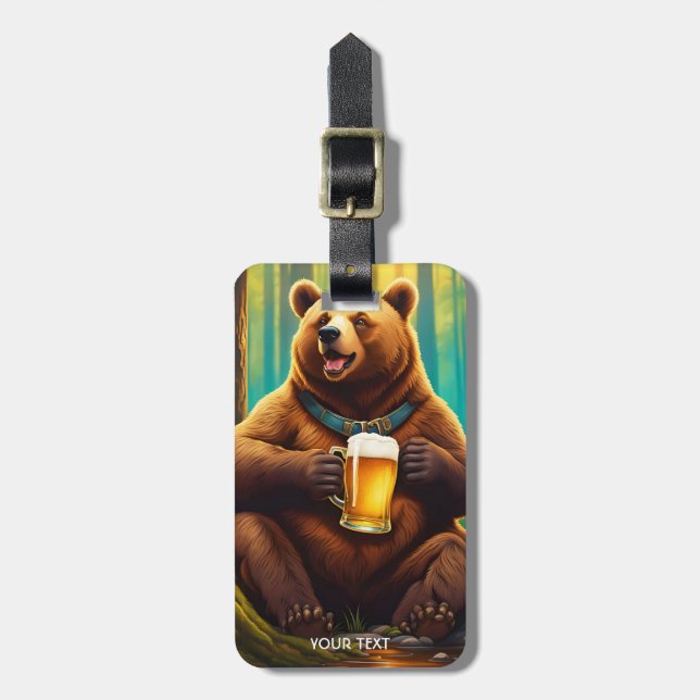 Fantasy Cute Vivid Bear Beer Forest Bagagebricka (Vertikal Framsida)
