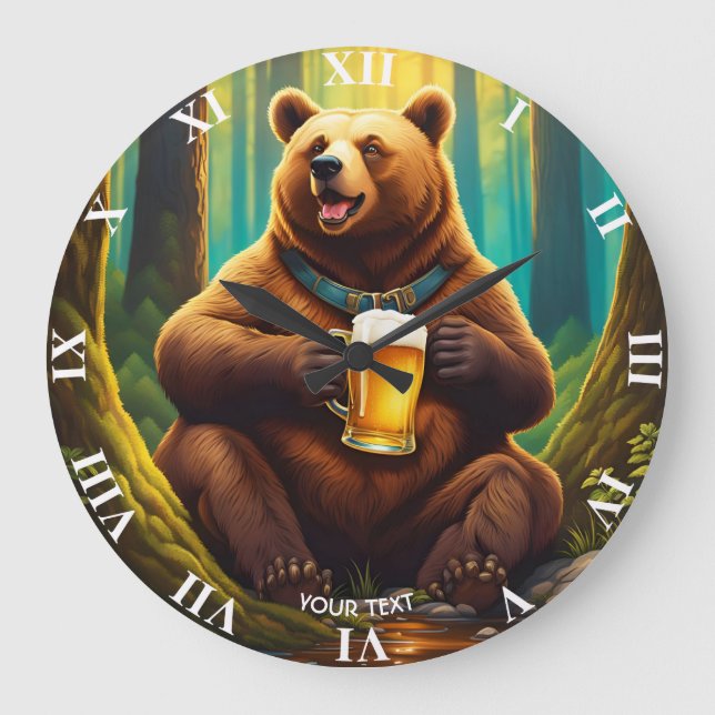 Fantasy Cute Vivid Bear Beer Forest Stor Klocka (Framsida)