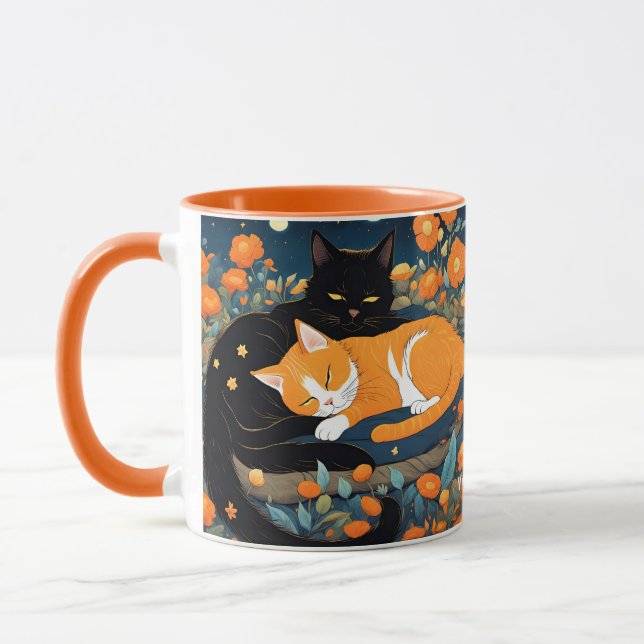 Fantasy Cute Vivid Black Orange Cats Mugg (Vänster)