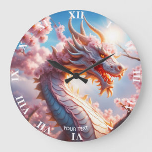 Fantasy Cute Vivid Blommar Rosa Dragon Stor Klocka