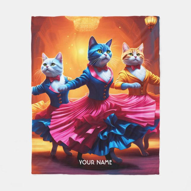 Fantasy Cute Vivid Cats Dancing Cancan Fleecefilt (Framsidan)