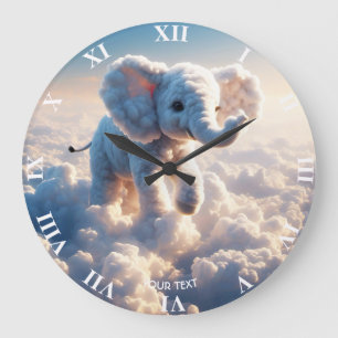 Fantasy Cute Vivid Cloud Elephant Himlar Stor Klocka
