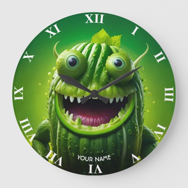 Fantasy Cute Vivid Cucumber Funny Creature Stor Klocka (Framsida)