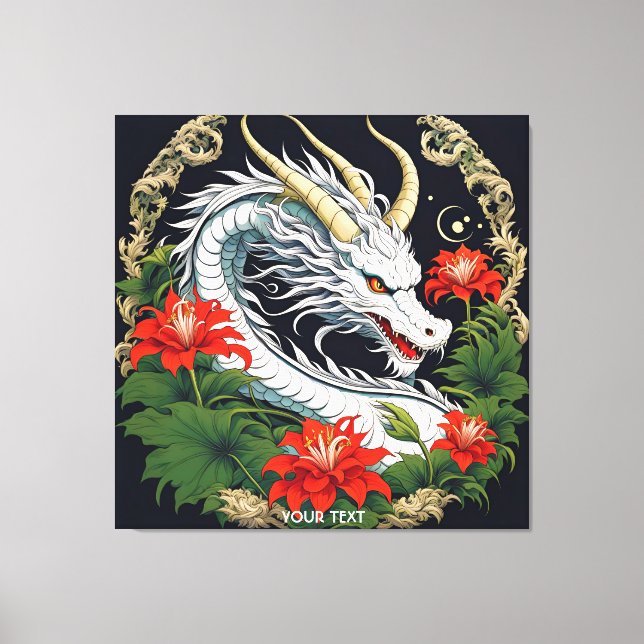Fantasy Cute Vivid Dragon Flowers Löv Canvastryck (Framsida)