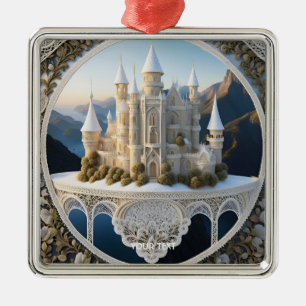Fantasy Cute Vivid Filigree White Castle Julgransprydnad Metall
