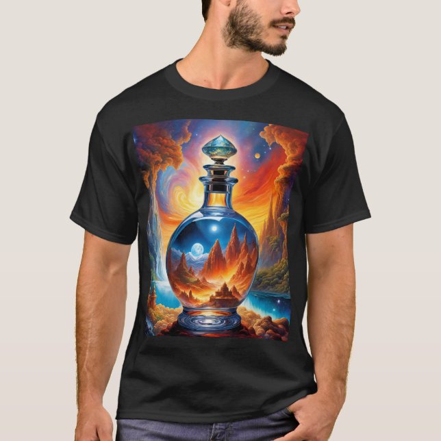 Fantasy Cute Vivid Flaska Fire Space T Shirt (Framsida)