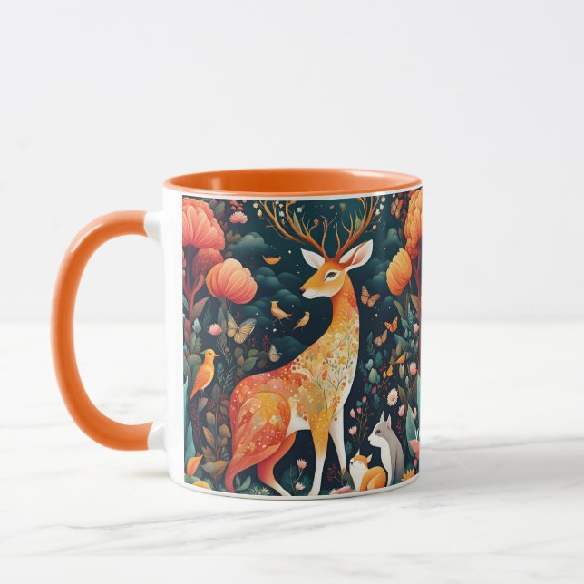 Fantasy Cute Vivid Flowers Forest Hjort Mugg (Vänster)