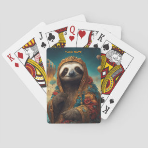 Fantasy Cute Vivid Flowers Royal Sloth Casinokort