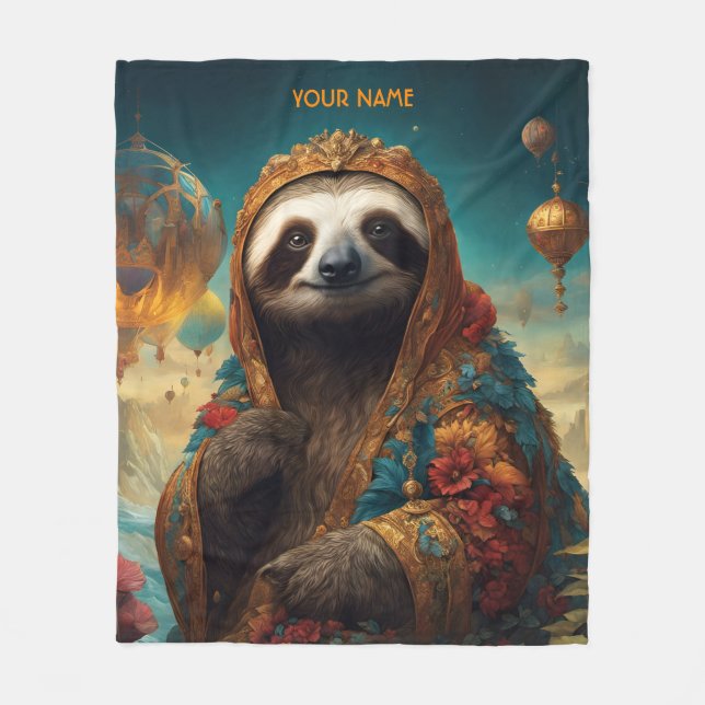 Fantasy Cute Vivid Flowers Royal Sloth Fleecefilt (Framsidan)