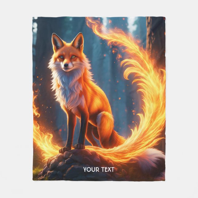 Fantasy Cute Vivid Fox Fire Forest Fleecefilt (Framsidan)