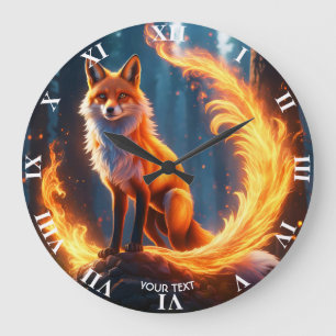 Fantasy Cute Vivid Fox Fire Forest Stor Klocka