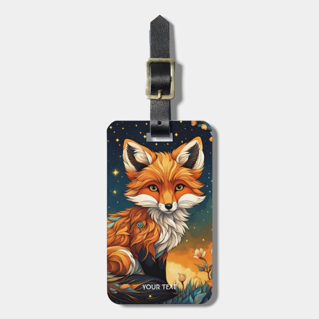 Fantasy Cute Vivid Fox Nattblommor Bagagebricka (Vertikal Framsida)