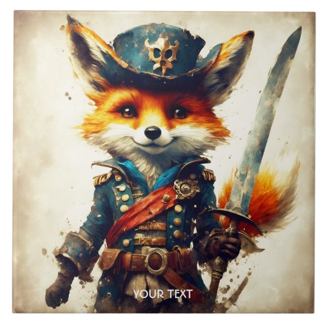 Fantasy Cute Vivid Fox Pirat Tecknad Kakelplatta (Framsidan)