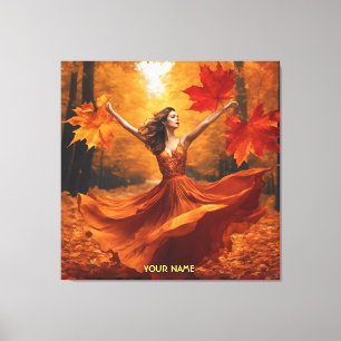 Fantasy Cute Vivid Girl Fall Forest Canvastryck