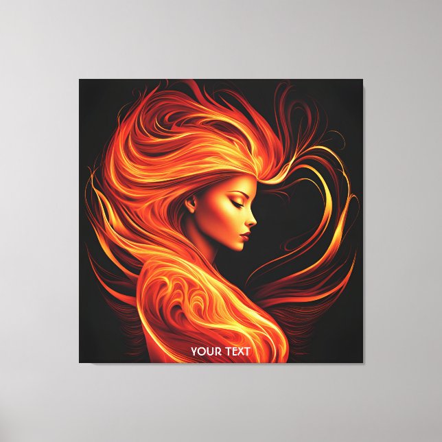 Fantasy Cute Vivid Girl Fire Flames Canvastryck (Framsida)