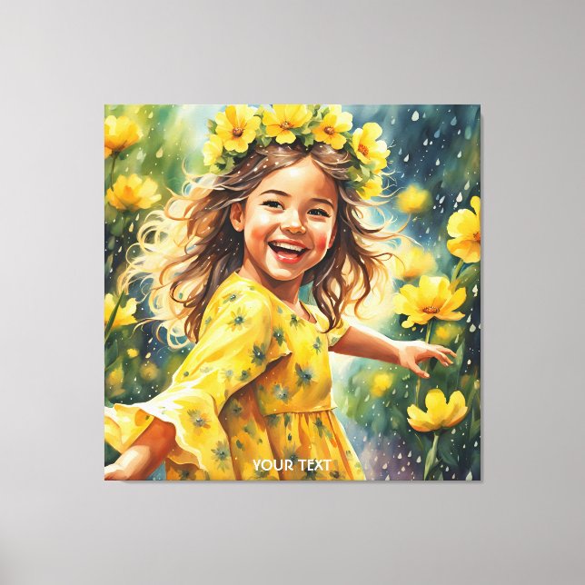 Fantasy Cute Vivid Girl Flowers Rain Canvastryck (Framsida)