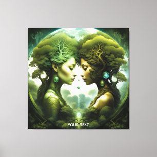 Fantasy Cute Vivid Girls Grönt Forest Canvastryck