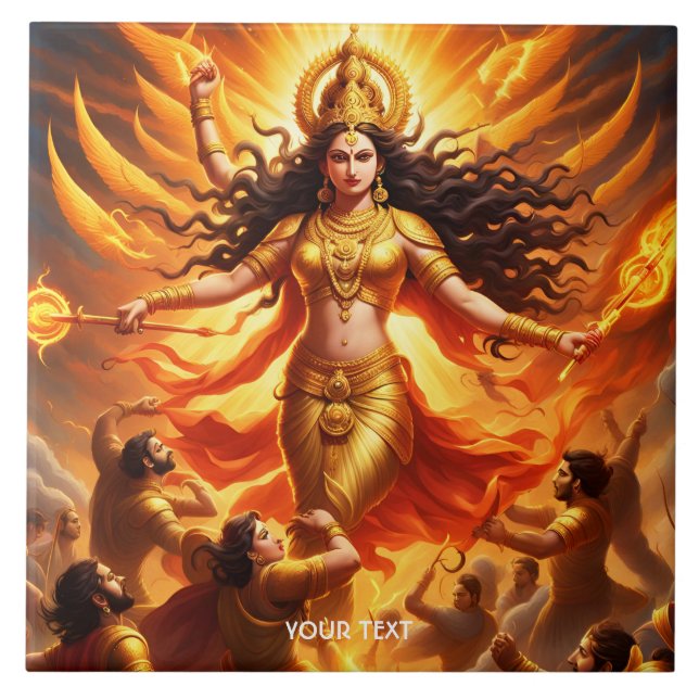Fantasy Cute Vivid Goddes Durga Battle Kakelplatta (Framsidan)