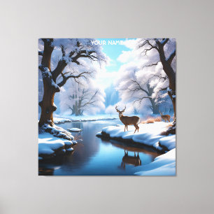 Fantasy Cute Vivid Hjort Winter River Canvastryck