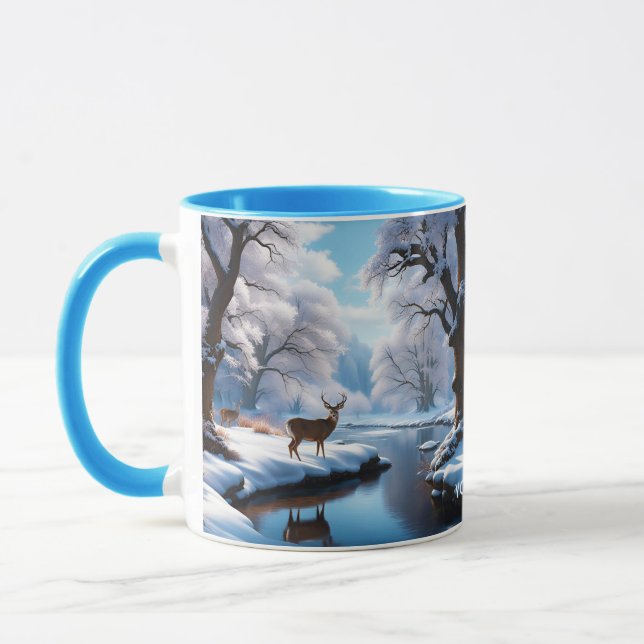 Fantasy Cute Vivid Hjort Winter River Mugg (Vänster)
