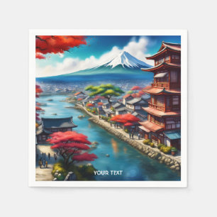 Fantasy Cute Vivid Japansk sjösidig stad Pappersservett