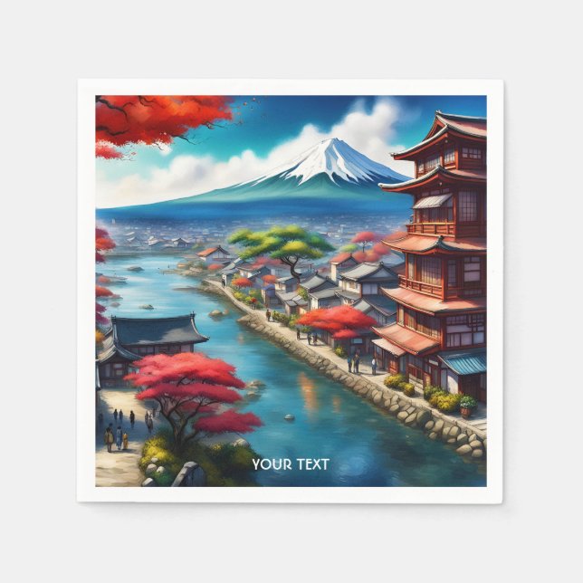 Fantasy Cute Vivid Japansk sjösidig stad Pappersservett (Framsidan)