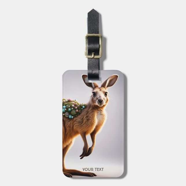 Fantasy Cute Vivid Kangaroo Porträtt Flowers Bagagebricka (Vertikal Framsida)