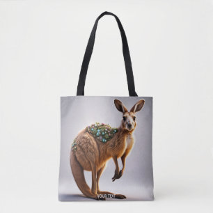 Fantasy Cute Vivid Kangaroo Porträtt Flowers Tygkasse